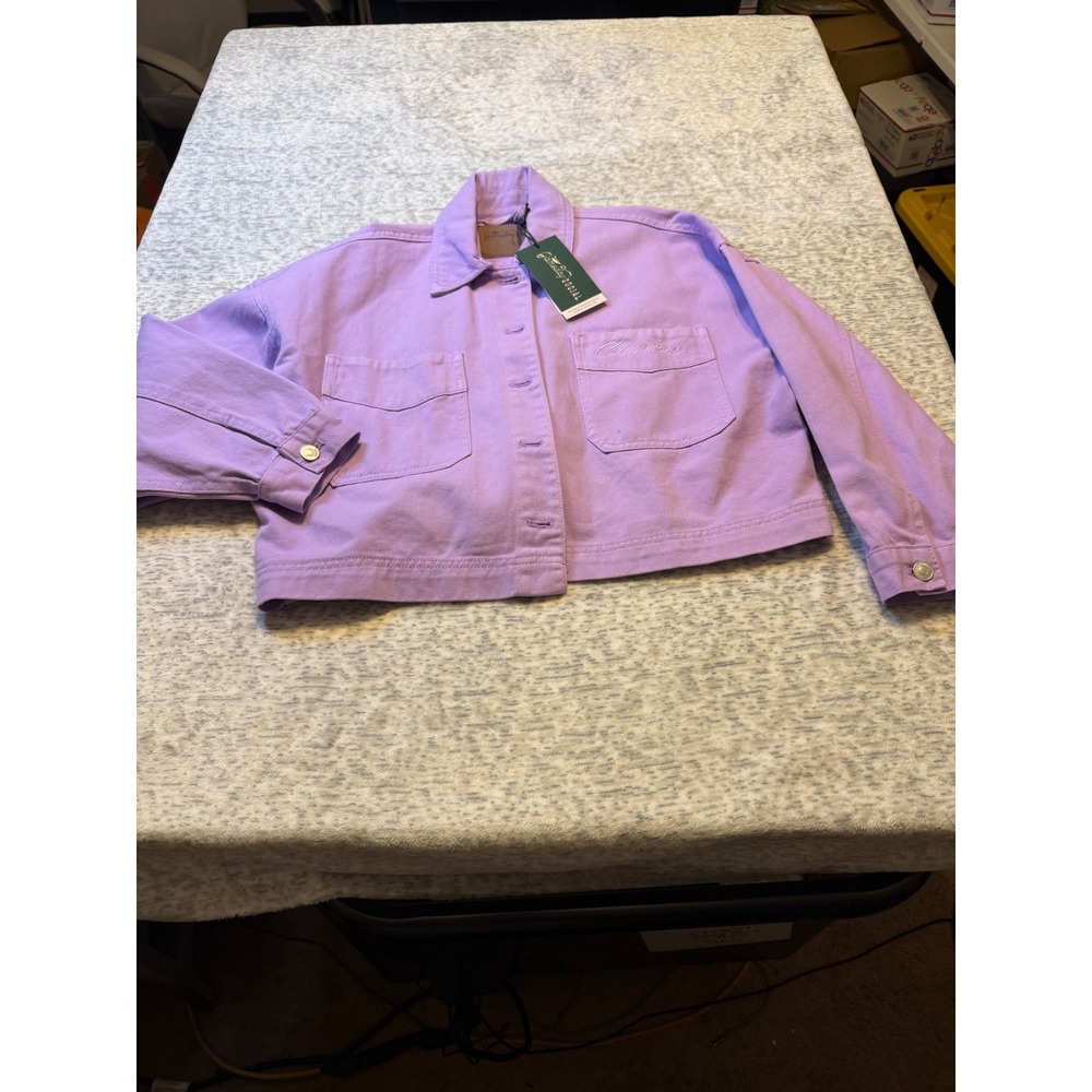 Gameday Social Clemson Tigers Lavender Embroidered Denim Jacket Women's S‎ NWT